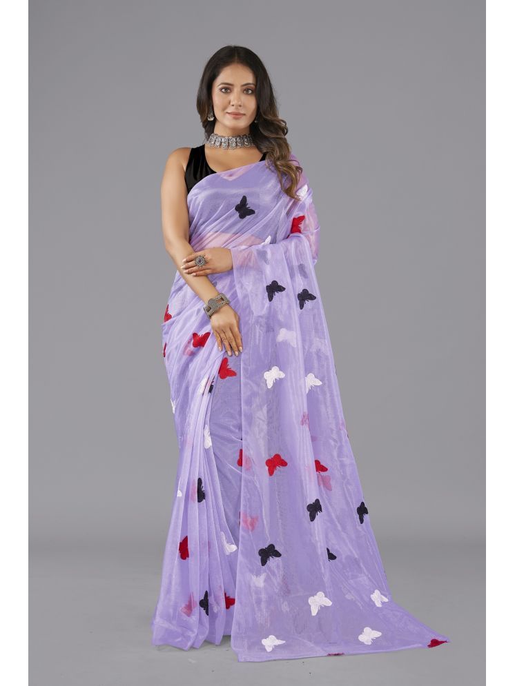     			A TO Z CART Net Embroidered Saree With Blouse Piece - Lavender ( Pack of 1 )