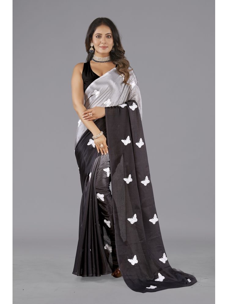     			Aika Chiffon Embroidered Saree With Blouse Piece - Black ( Pack of 1 )