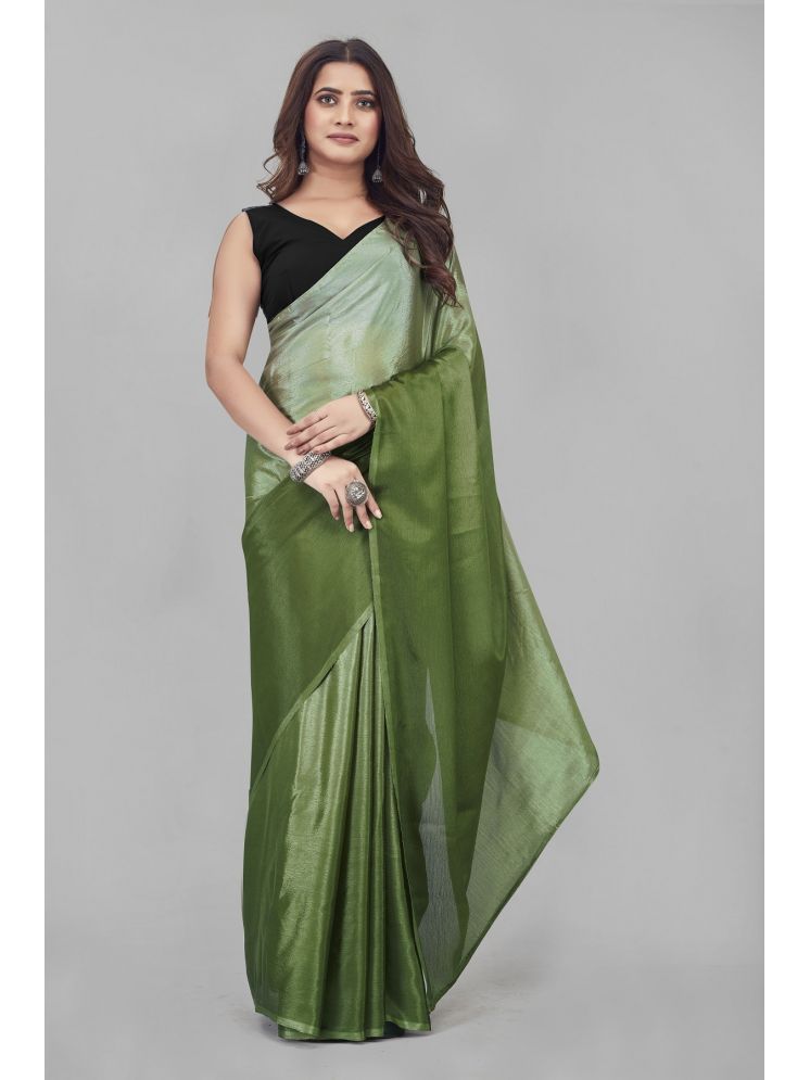     			Aika Chiffon Solid Saree With Blouse Piece - Lime Green1 ( Pack of 1 )