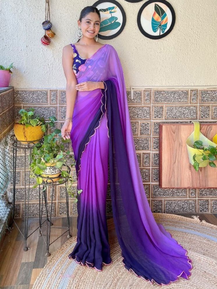     			Apnisha Georgette Dyed Saree With Blouse Piece - Purple ( Pack of 1 )