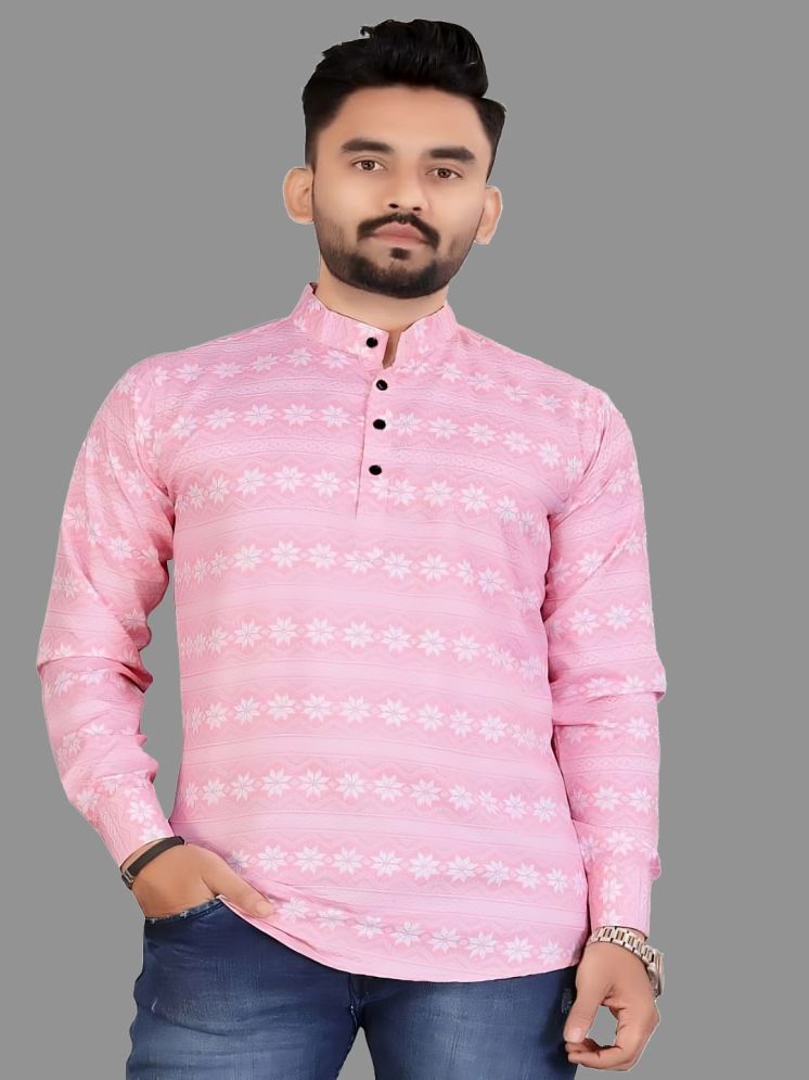     			BOUGHT FIRST Pink Cotton Blend Men's Shirt Style Kurta ( Pack of 1 )