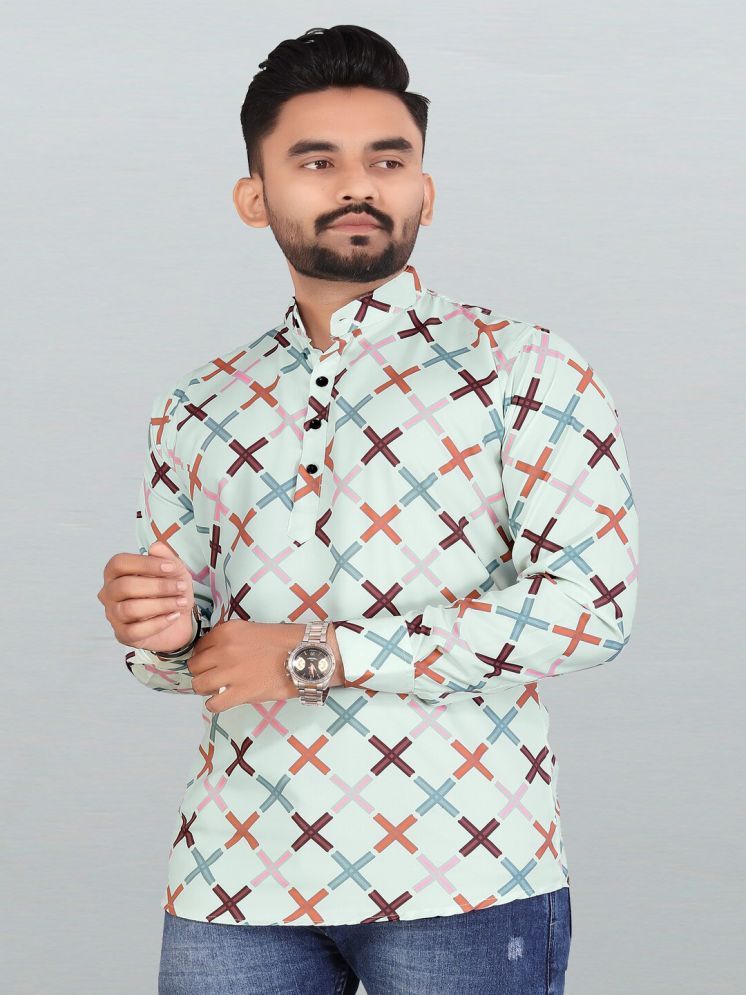     			BOUGHT FIRST Sea Green Cotton Blend Men's Shirt Style Kurta ( Pack of 1 )