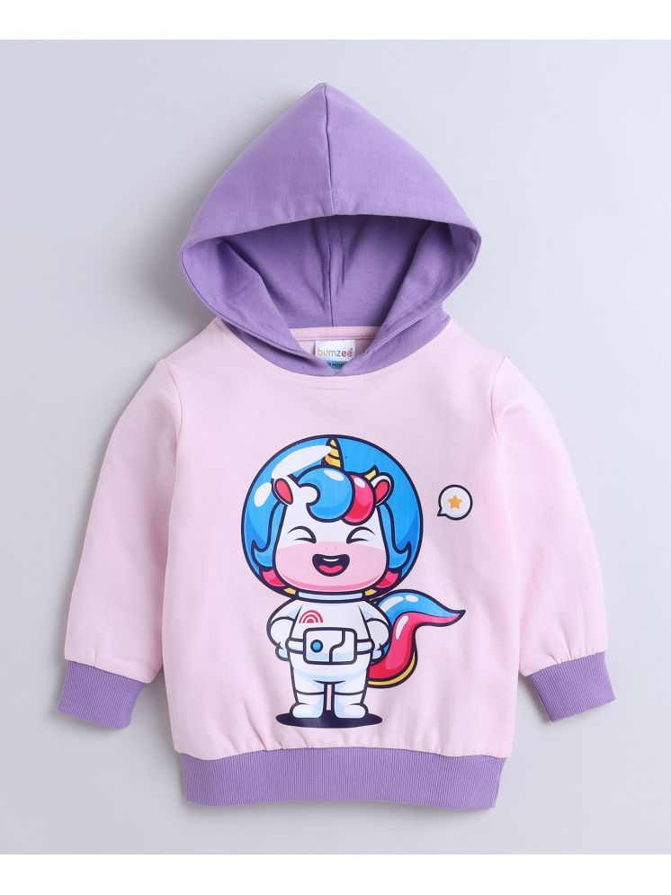     			BUMZEE Pink & Purple Girls  Full Sleeves Cotton Hooded Sweatshirt Age - 6-7 Years