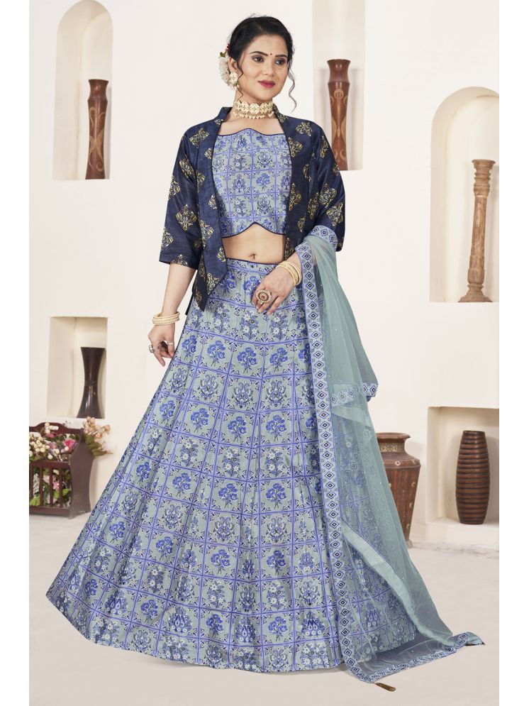     			ETHNIC TREE Blue Silk A-line Stitched Lehenga Single