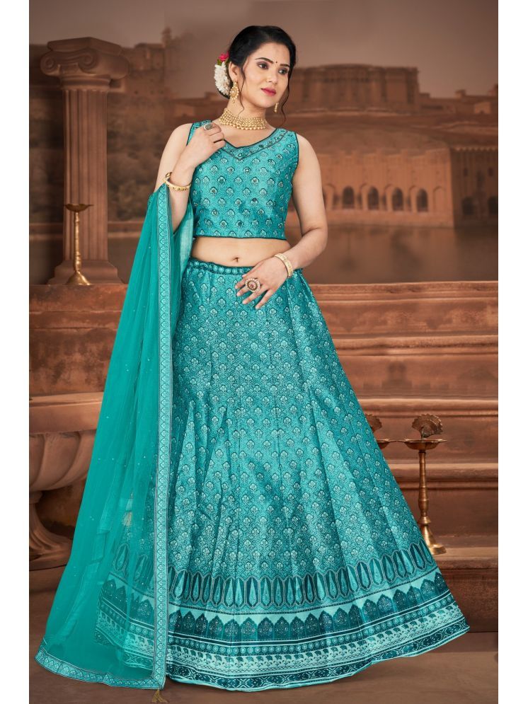     			ETHNIC TREE Green Silk A-line Stitched Lehenga Single