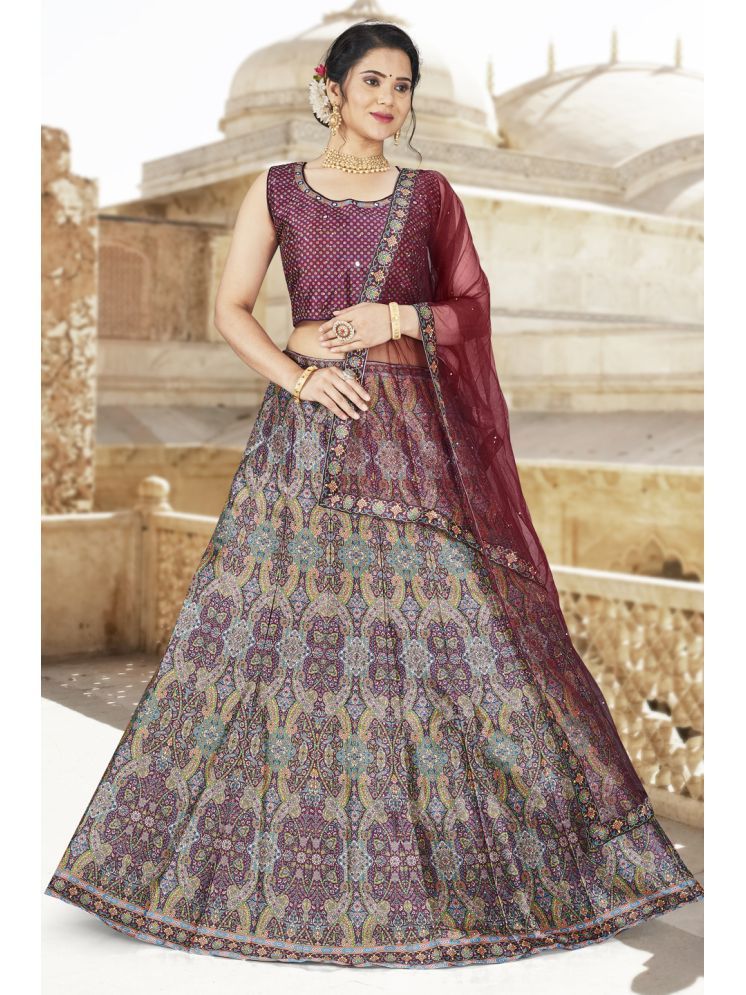     			ETHNIC TREE Purple Silk A-line Stitched Lehenga Single