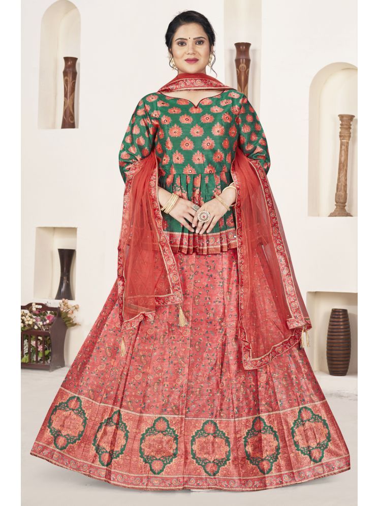     			ETHNIC TREE Red Silk A-line Stitched Lehenga Single