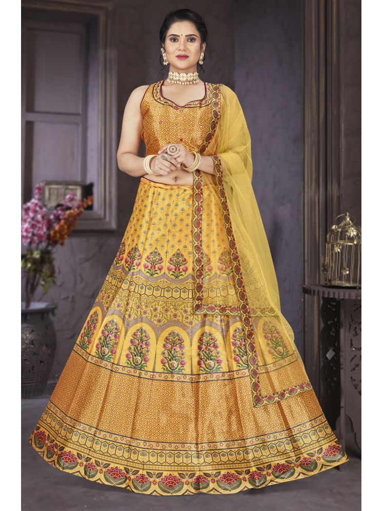     			ETHNIC TREE Yellow Silk A-line Stitched Lehenga Single