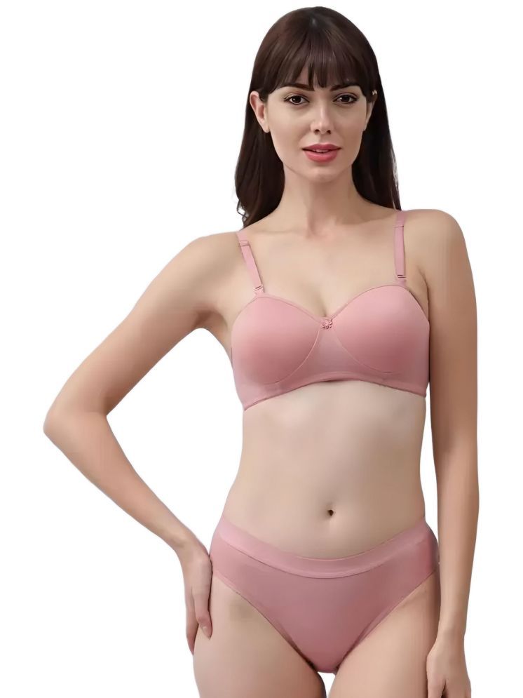     			FVCO Cotton Blend Women's Bra & Panty Set ( Pink ) Padded Bra