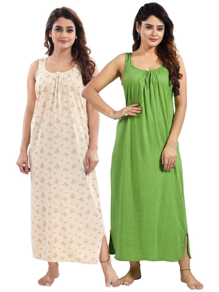     			INNER BEATS Multicolor Cotton Blend Women's Nightwear Night Dress ( Pack of 2 )