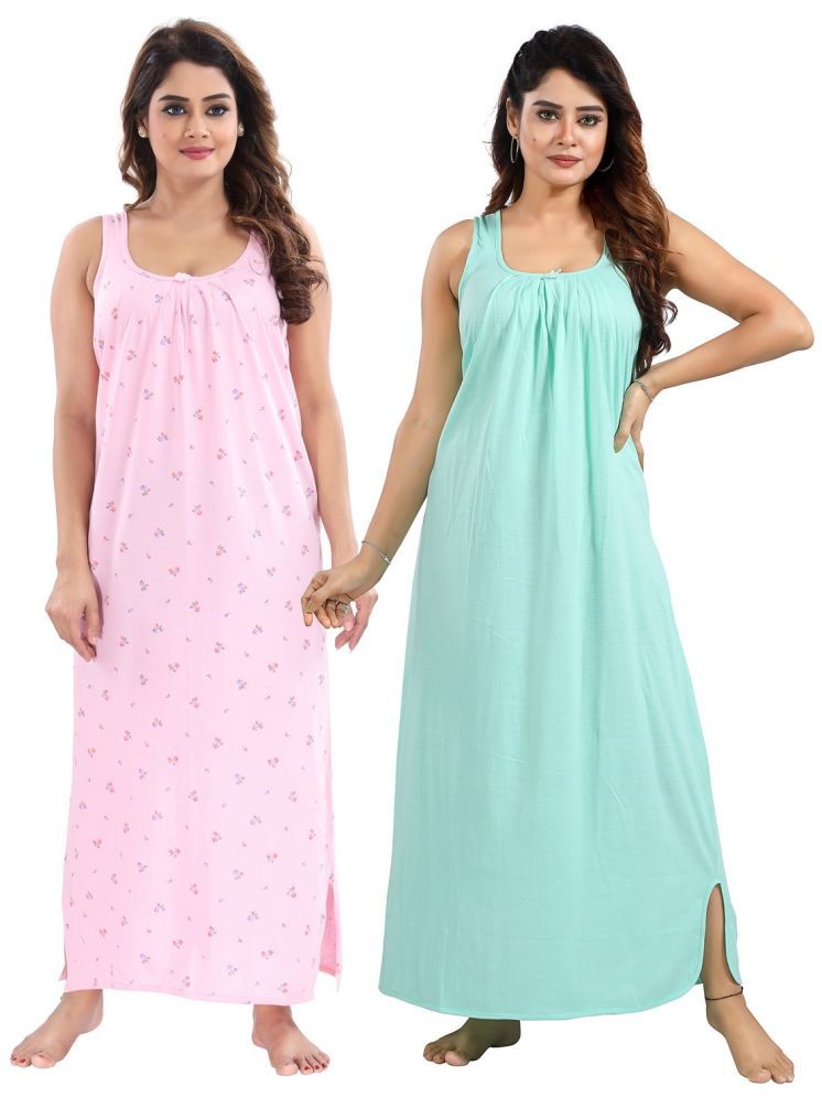     			INNER BEATS Multicolor Cotton Blend Women's Nightwear Night Dress ( Pack of 2 )