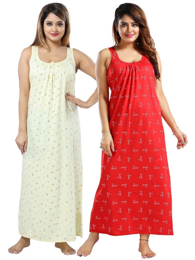     			INNER BEATS Multicolor Cotton Blend Women's Nightwear Nighty & Night Gowns ( Pack of 2 )