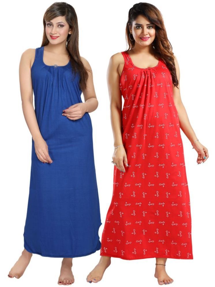     			INNER BEATS Multicolor Cotton Blend Women's Nightwear Nighty & Night Gowns ( Pack of 2 )