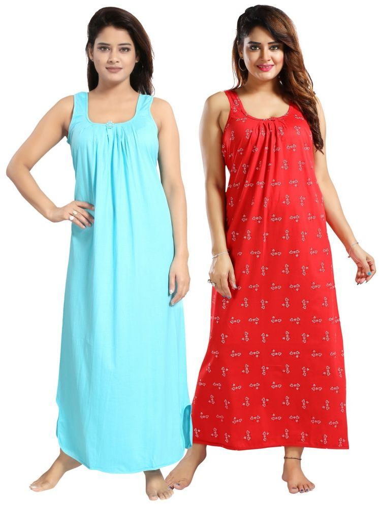     			INNER BEATS Multicolor Cotton Blend Women's Nightwear Nighty & Night Gowns ( Pack of 2 )