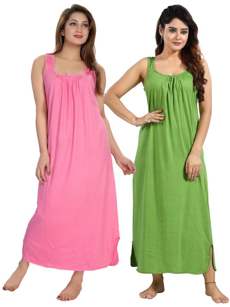     			INNER BEATS Multicolor Cotton Blend Women's Nightwear Night Dress ( Pack of 2 )