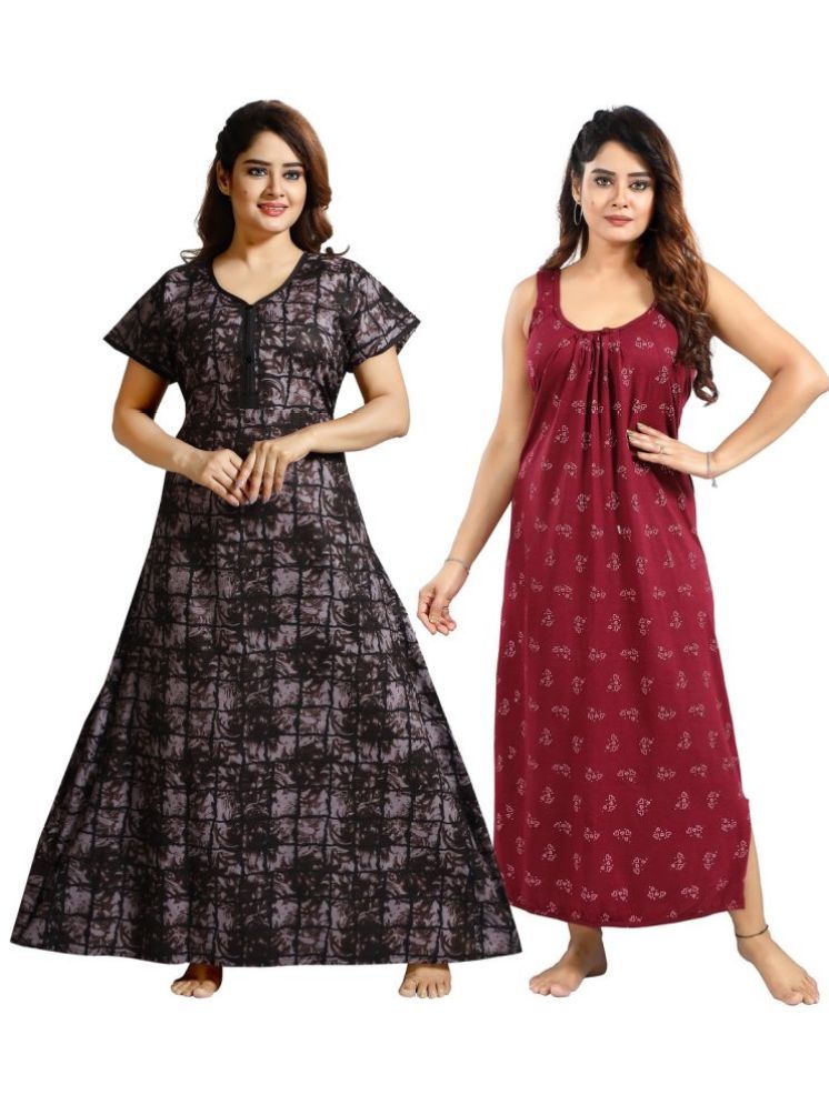     			INNER BEATS Multicolor Cotton Blend Women's Nightwear Nighty & Night Gowns ( Pack of 2 )