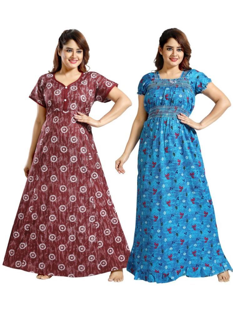     			INNER BEATS Multicolor Cotton Blend Women's Nightwear Nighty & Night Gowns ( Pack of 2 )