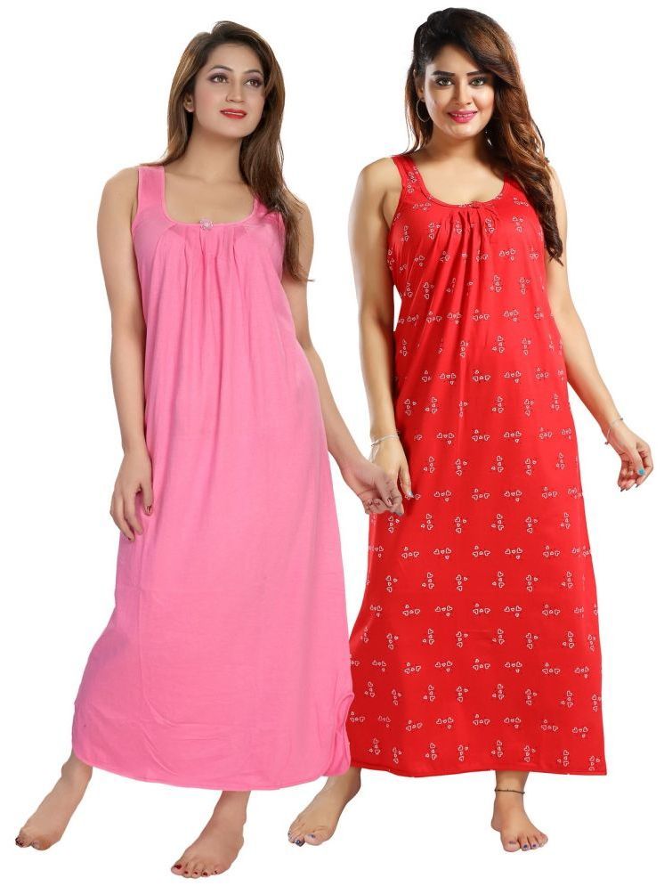     			INNER BEATS Multicolor Cotton Blend Women's Nightwear Nighty & Night Gowns ( Pack of 2 )