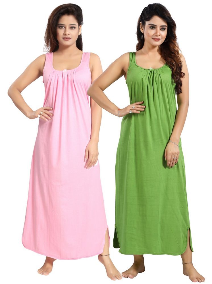     			INNER BEATS Multicolor Cotton Blend Women's Nightwear Night Dress ( Pack of 2 )