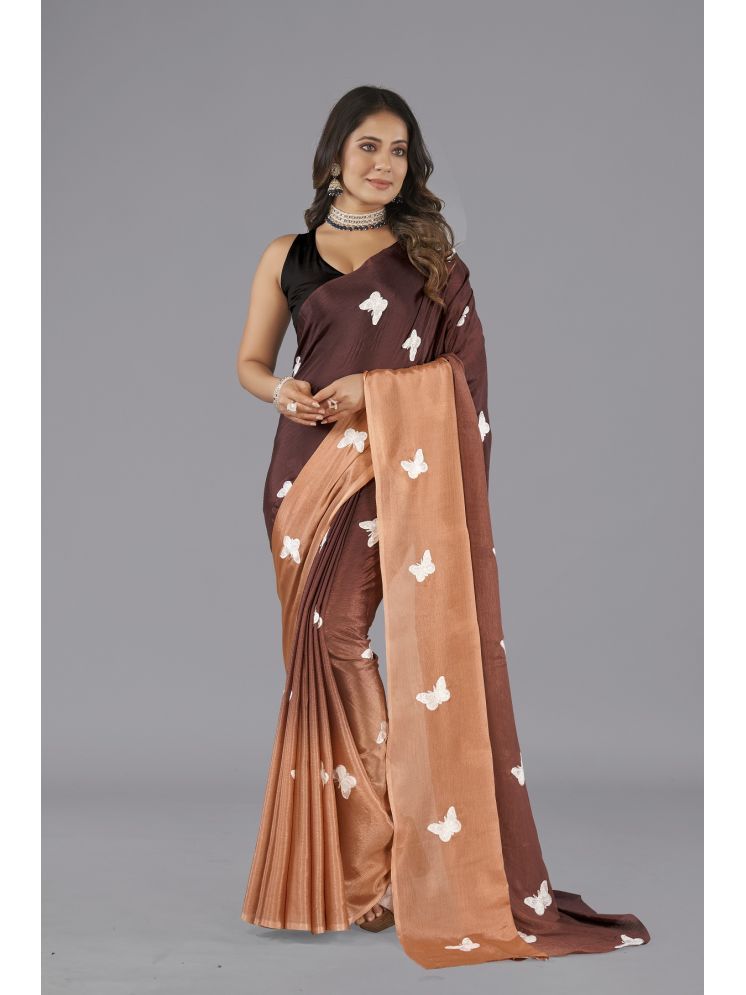     			JULEE Chiffon Embroidered Saree With Blouse Piece - Brown ( Pack of 1 )