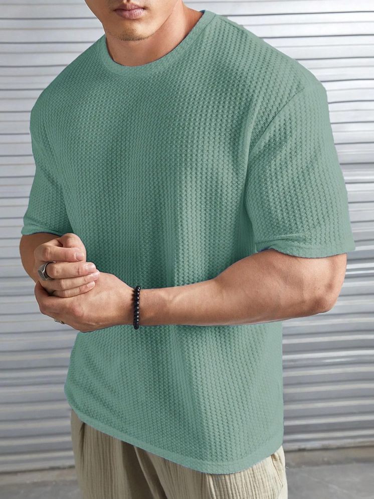     			KAJARU Cotton Blend Regular Fit Self Design Half Sleeves Men's Round T-Shirt - Mint Green ( Pack of 1 )