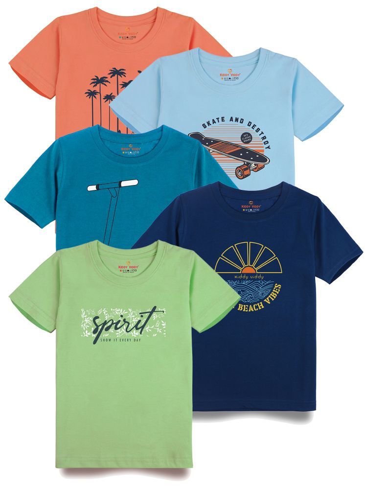     			KIDDY VIDDY Teal Cotton Round Neck Boys T-Shirt ( Pack of 5 )