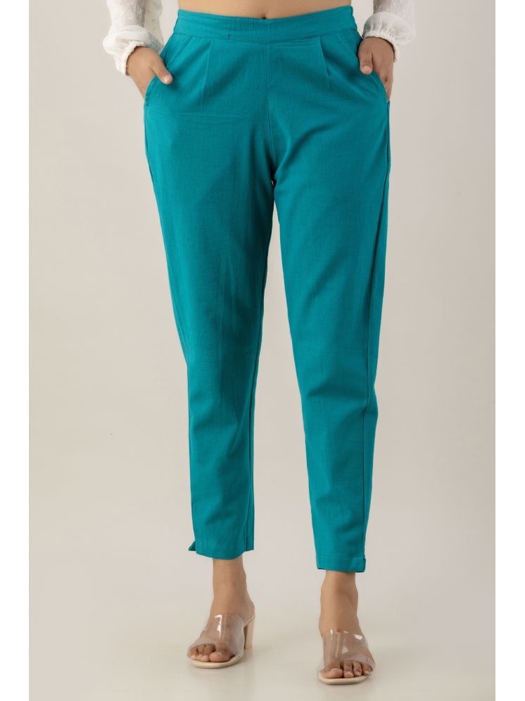     			Kohsh Turquoise Cotton Regular Women's Cigarette Pants ( Pack of 1 )