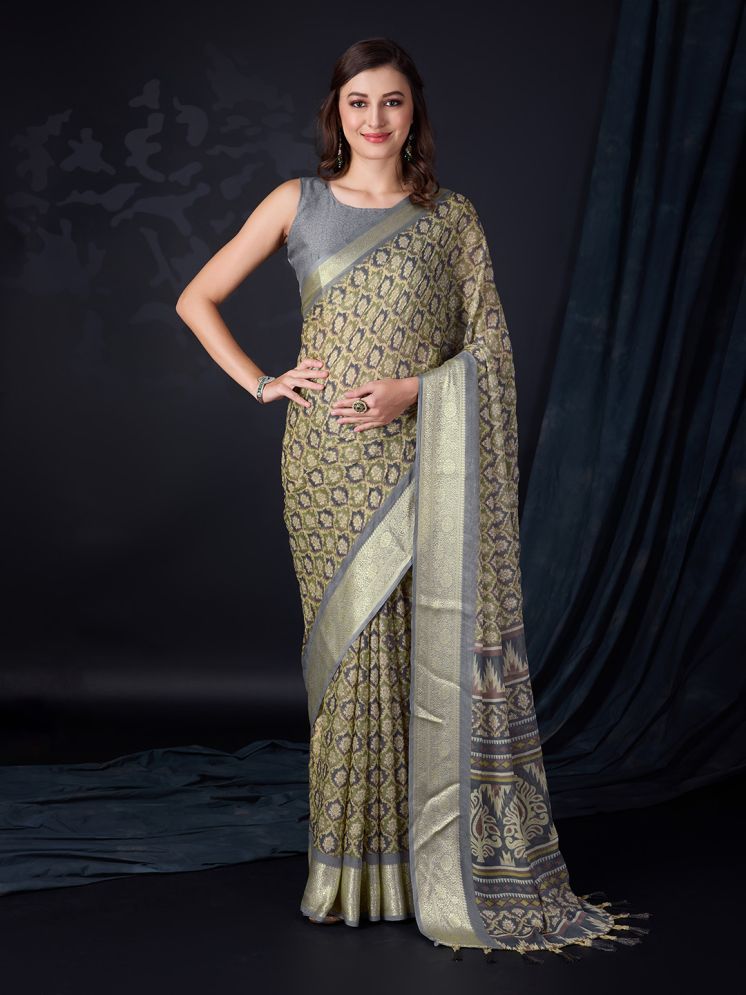     			Rekha Maniyar Chiffon Printed Saree With Blouse Piece - Olive ( Pack of 1 )