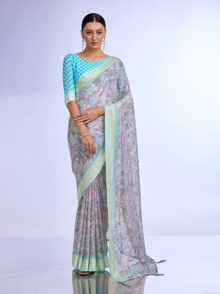     			Rekha Maniyar Georgette Printed Saree With Blouse Piece - Grey ( Pack of 1 )