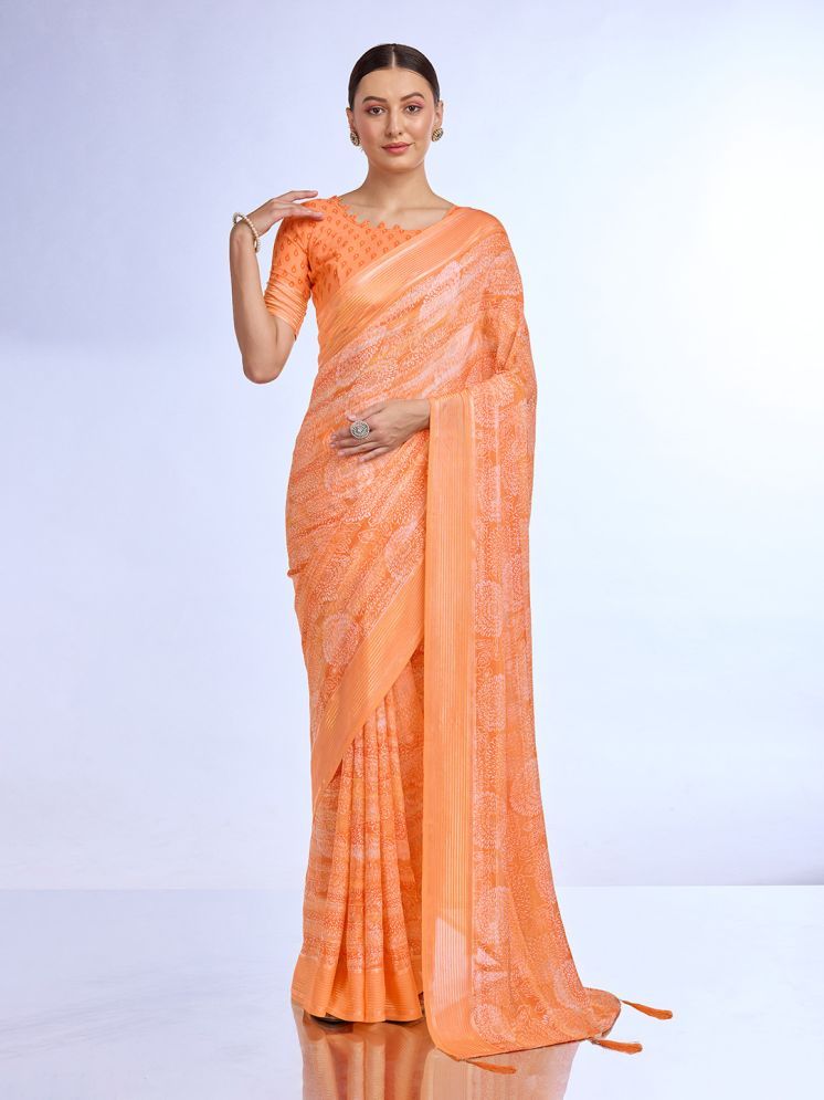     			Rekha Maniyar Georgette Printed Saree With Blouse Piece - Orange ( Pack of 1 )