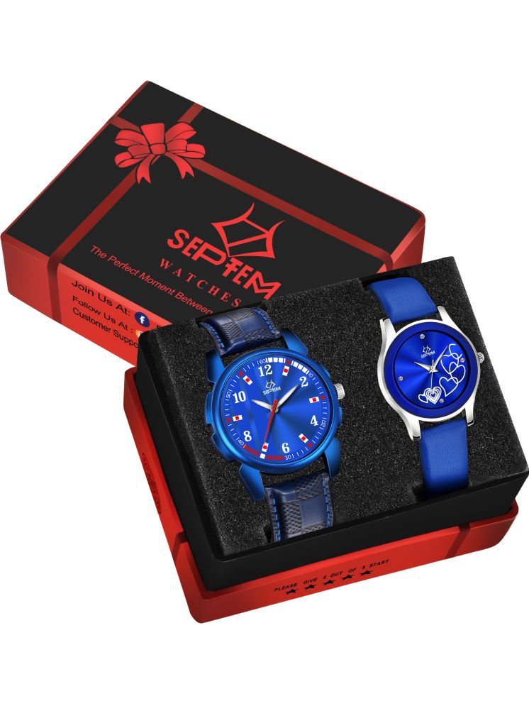     			Septem Blue Leather Analog Womens Watch