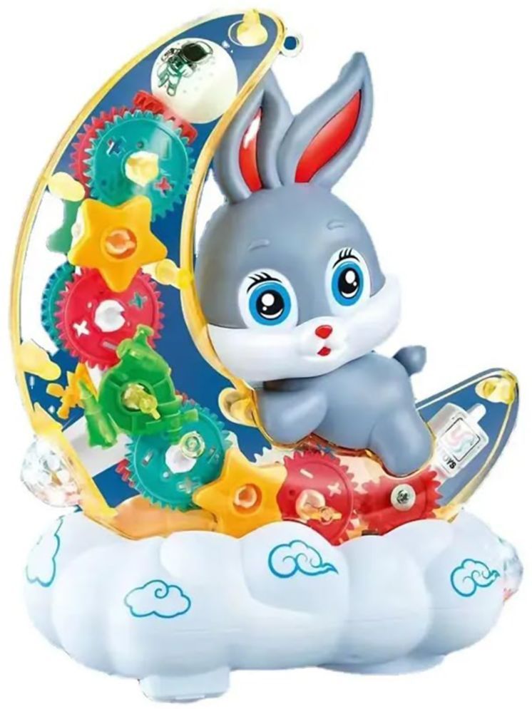     			TOY DEKHO Moon Rabbit Toy /  360 Degree Rotating Concept Moon Rabbit with 3D Flashing LED Lights , Awesome Sound And Music / Transparent Blinking Moon Rabbit For 3+ Years  Boys And Girls / Transparent Gear Moon Rabbit Toy For Kids