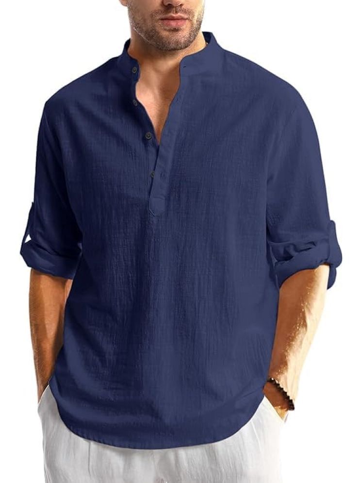     			Vida Loca Navy Blue Cotton Blend Men's Shirt Style Kurta ( Pack of 1 )