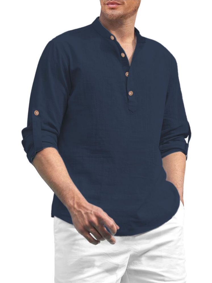     			Vida Loca Navy Blue Cotton Blend Men's Shirt Style Kurta ( Pack of 1 )