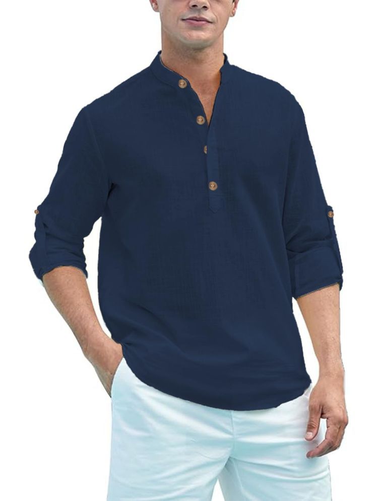     			Vida Loca Navy Blue Cotton Blend Men's Shirt Style Kurta ( Pack of 1 )