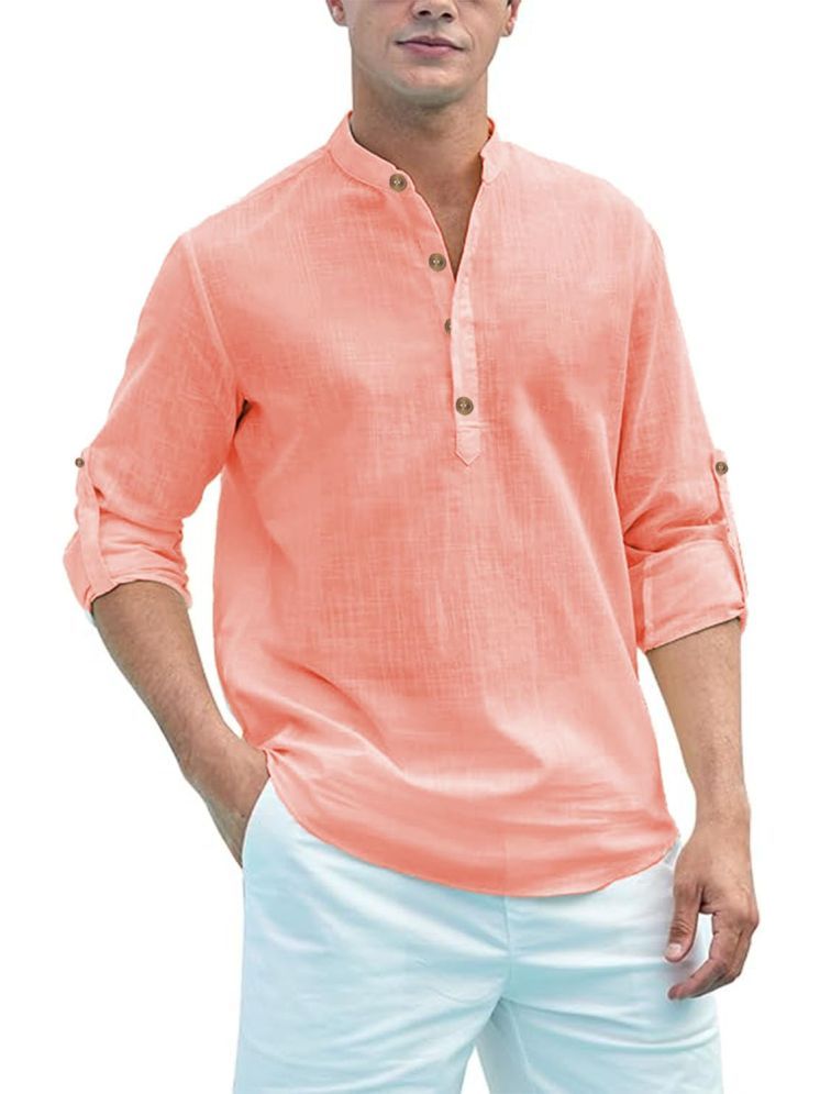     			Vida Loca Peach Cotton Blend Men's Shirt Style Kurta ( Pack of 1 )