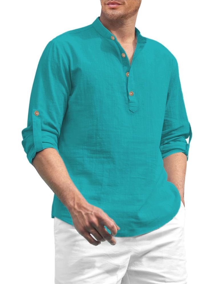     			Vida Loca Turquoise Cotton Blend Men's Shirt Style Kurta ( Pack of 1 )