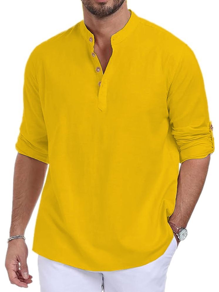     			Vida Loca Yellow Cotton Blend Men's Shirt Style Kurta ( Pack of 1 )