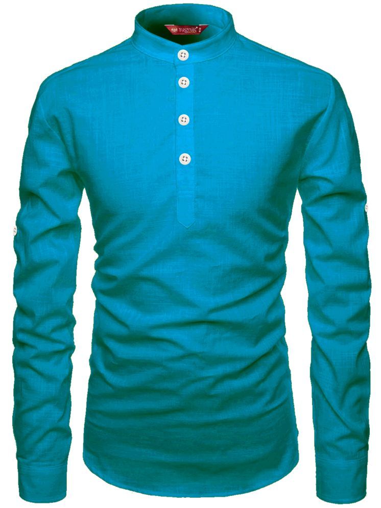     			Yugnik Turquoise Cotton Men's Shirt Style Kurta ( Pack of 1 )