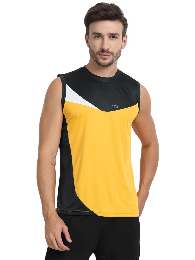     			FTX Polyester Regular Fit Colorblock Sleeveless Men's Round T-Shirt - Gold ( Pack of 1 )