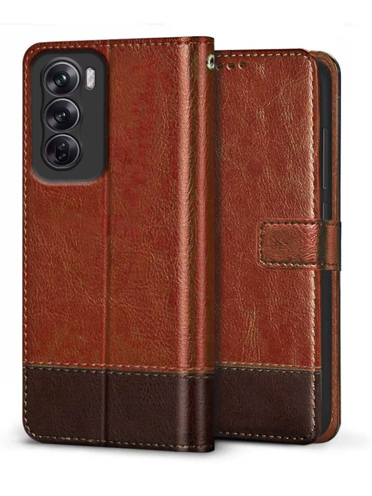     			Fashionury Brown Flip Cover Leather Compatible For Oppo Reno 12 Pro 5G ( Pack of 1 )