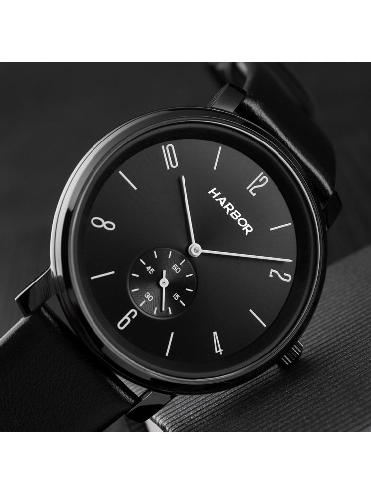     			Harbor Black Leather Analog Men's Watch