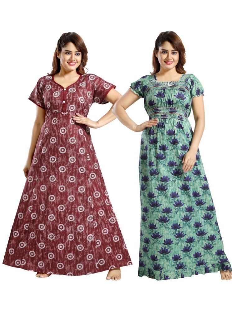     			INNER BEATS Multicolor Cotton Blend Women's Nightwear Nighty & Night Gowns ( Pack of 2 )