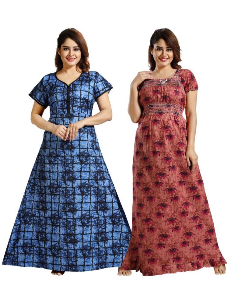     			INNER BEATS Multicolor Cotton Blend Women's Nightwear Nighty & Night Gowns ( Pack of 2 )