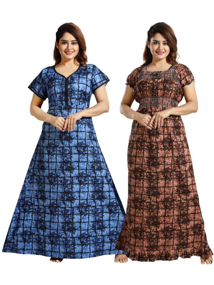     			INNER BEATS Multicolor Cotton Blend Women's Nightwear Nighty & Night Gowns ( Pack of 2 )