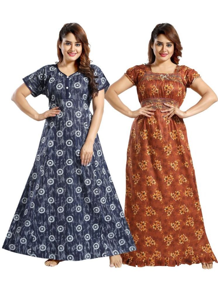     			INNER BEATS Multicolor Cotton Blend Women's Nightwear Nighty & Night Gowns ( Pack of 2 )