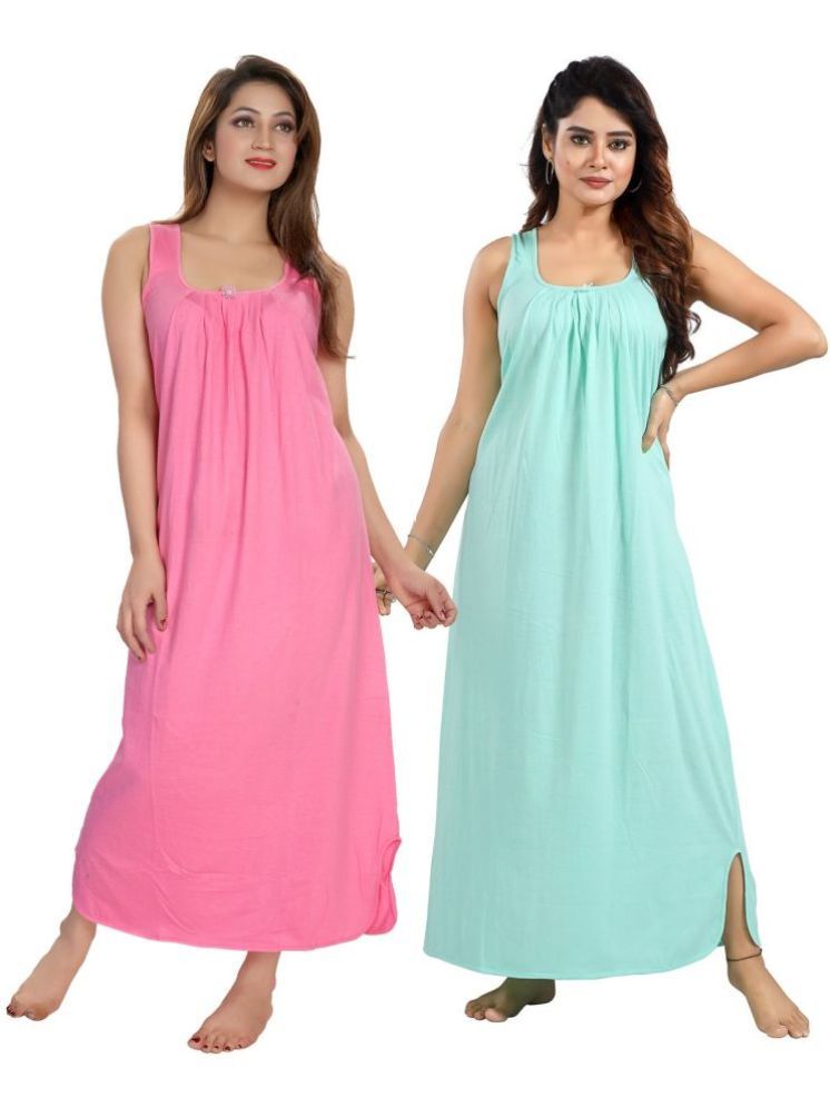     			INNER BEATS Multicolor Cotton Blend Women's Nightwear Nighty & Night Gowns ( Pack of 2 )