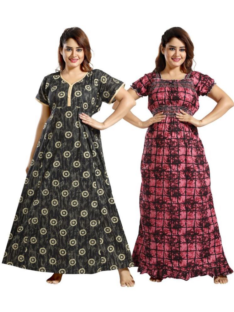     			INNER BEATS Multicolor Cotton Blend Women's Nightwear Nighty & Night Gowns ( Pack of 2 )