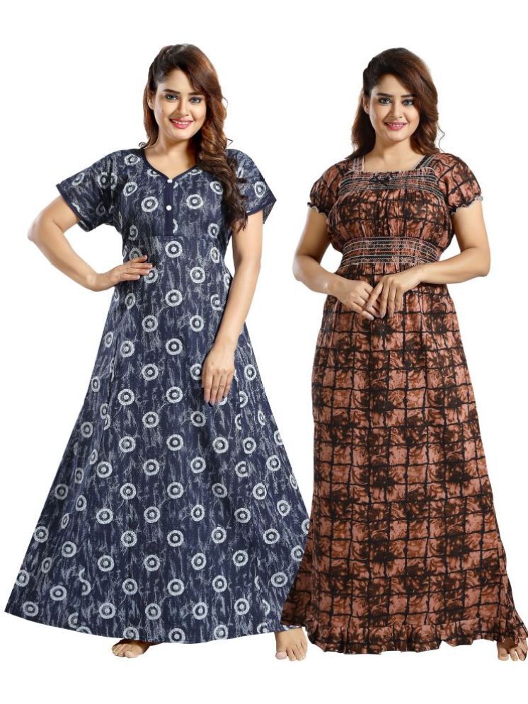     			INNER BEATS Multicolor Cotton Blend Women's Nightwear Nighty & Night Gowns ( Pack of 2 )