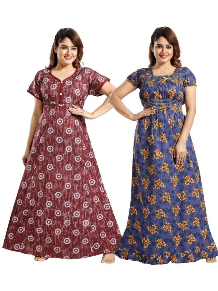     			INNER BEATS Multicolor Cotton Blend Women's Nightwear Nighty & Night Gowns ( Pack of 2 )